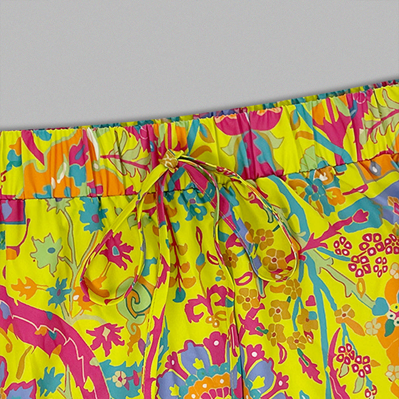 Color Block Floral Maxi Skirt With Elastic Drawstring Waist-Theone Apparel