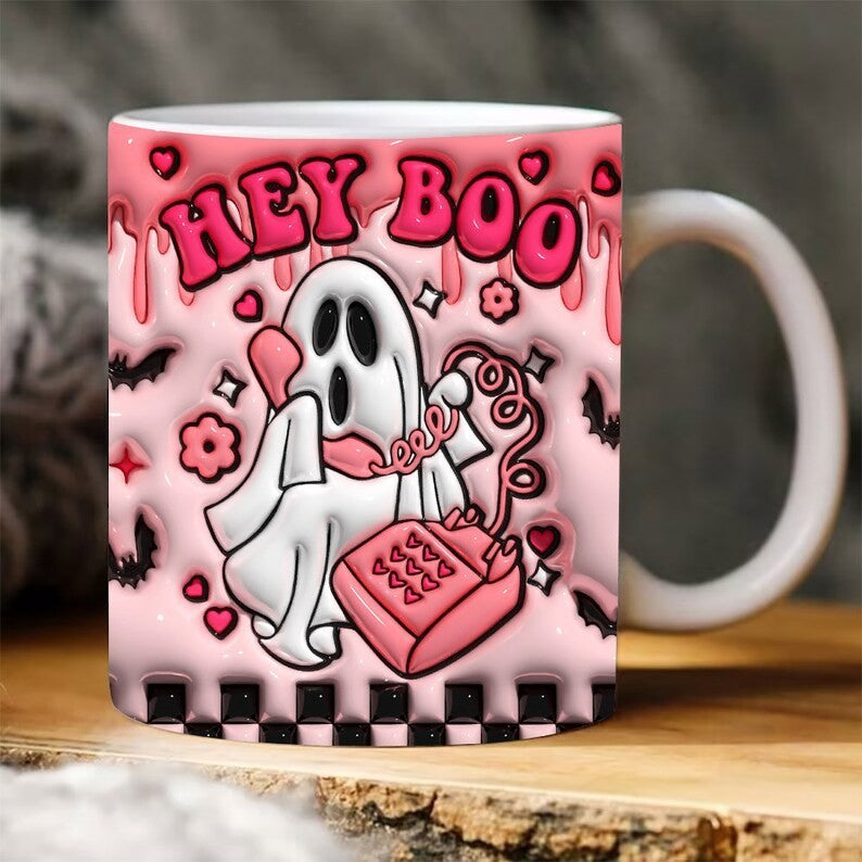 Colorful Halloween Themed Ceramic Coffee Mug in Various Colors-Pink-Theone Apparel