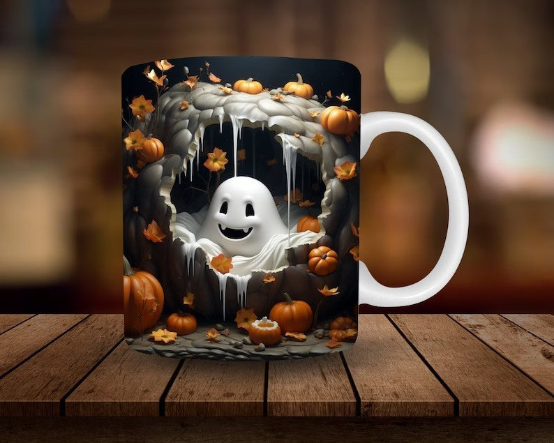 Colorful Halloween Themed Ceramic Coffee Mug in Various Colors-Black-Theone Apparel