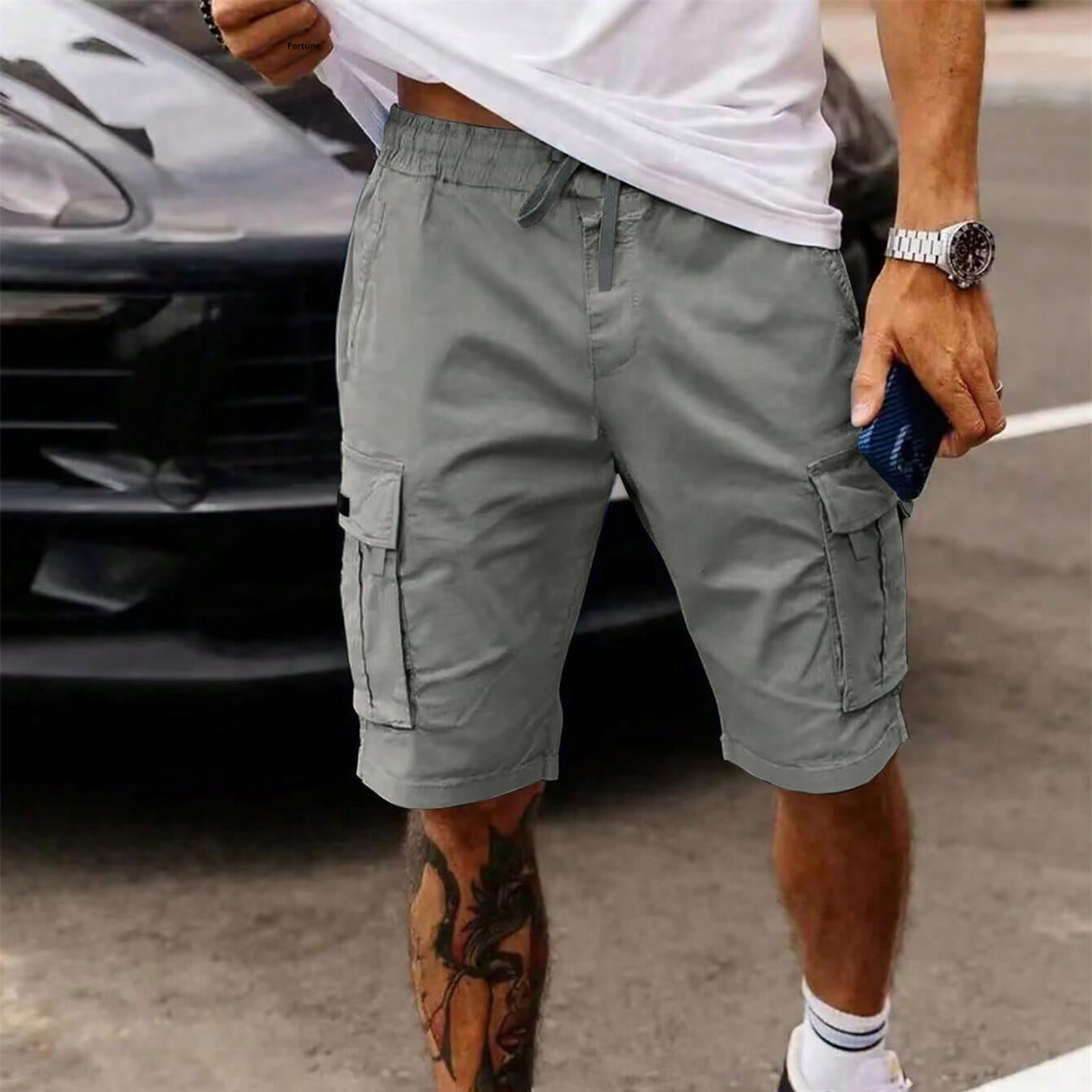 Cropped Work-Ready Bottoms Delivering Rugged Summer Urban Comfort-Light Gray-Theone Apparel