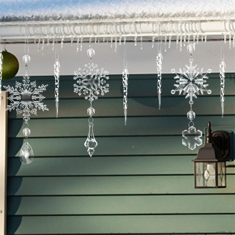 Crystal Clear Transparent Hanging Acrylic Beaded Snowflake Decorations-Theone Apparel
