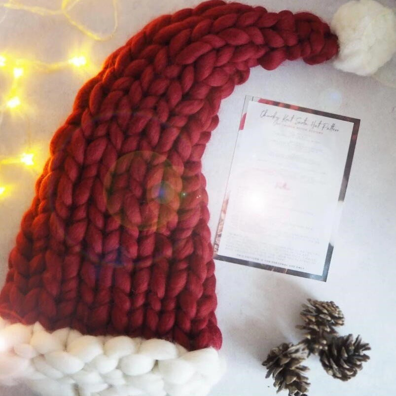Cute Plush Knit Style Oversized Santa Hat with Puffball-Claret-Theone Apparel