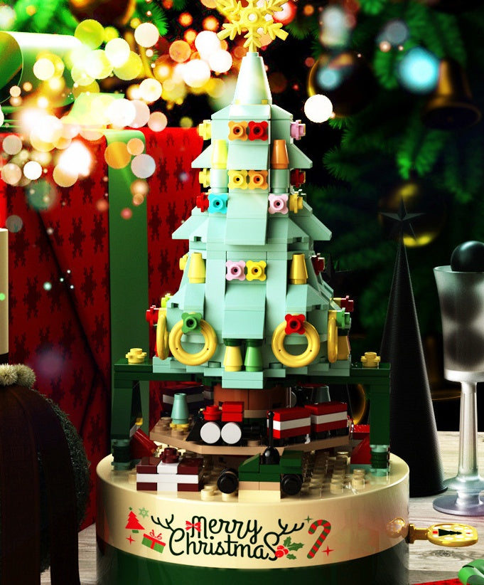 DIY Brick Building Block Rotating Christmas Tree Music Box Christmas Decoration-Theone Apparel