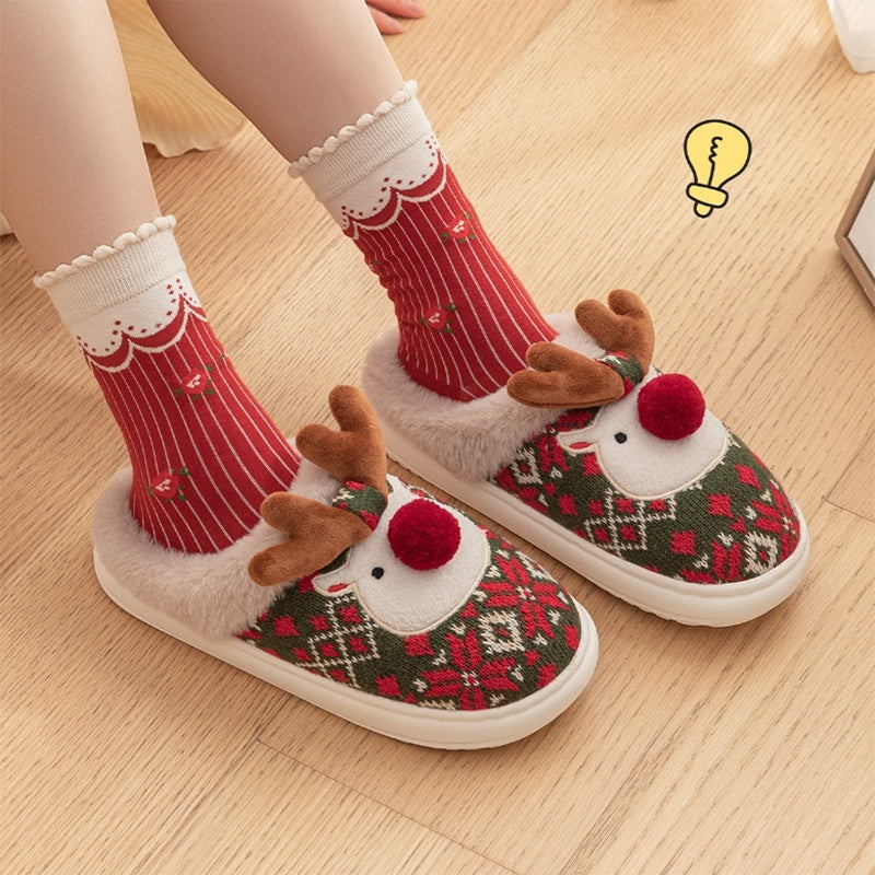 Durable and Soft 3D Reindeer House Shoes with Traction Soles-Theone Apparel