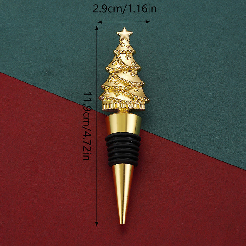 Elegant Christmas Tree PVC & Zinc Alloy Wine Bottle Stopper in Assorted Finishes-Gold-Theone Apparel