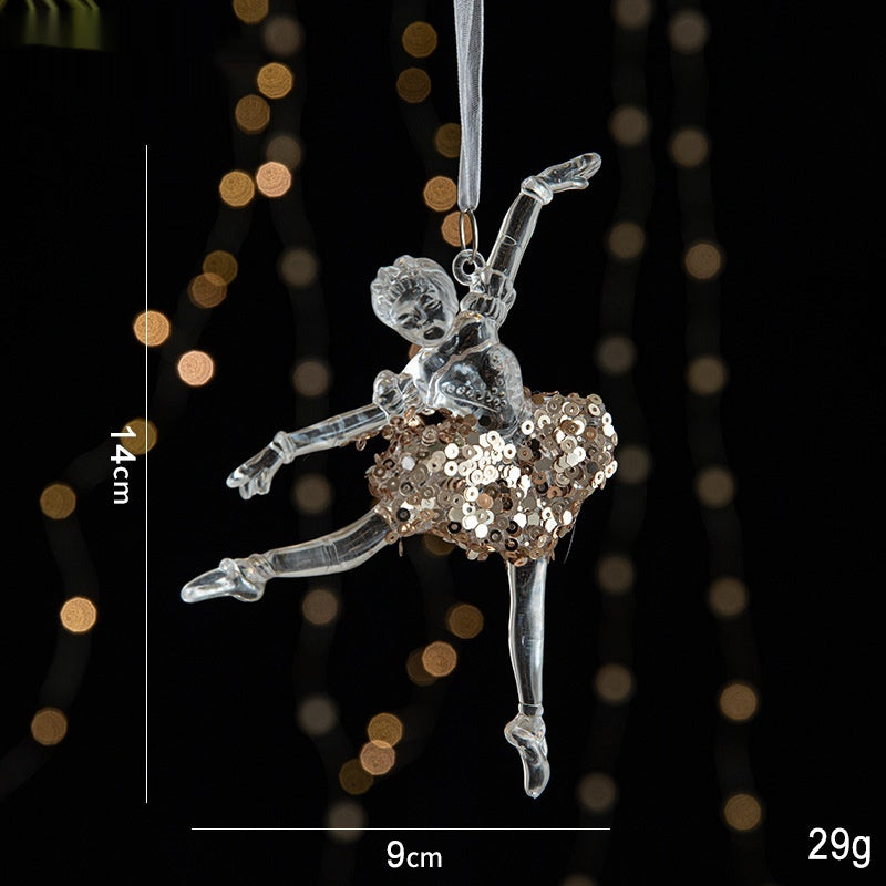 Elegant Sequined Clear Acrylic Hanging Ornament Decorations with Ribbon-Dancing Girl-Theone Apparel