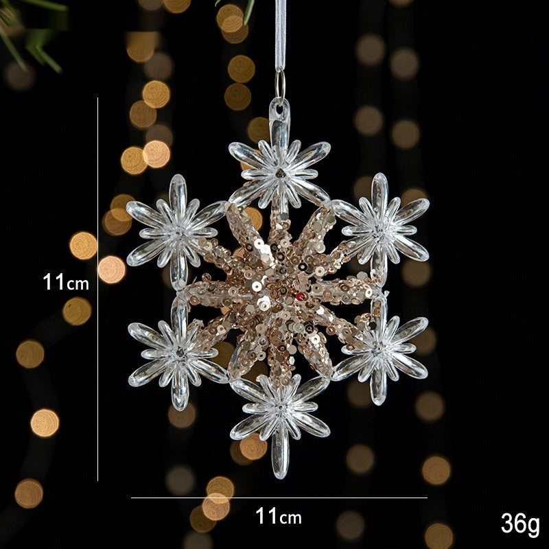 Elegant Sequined Clear Acrylic Hanging Ornament Decorations with Ribbon-Snowflake A-Theone Apparel