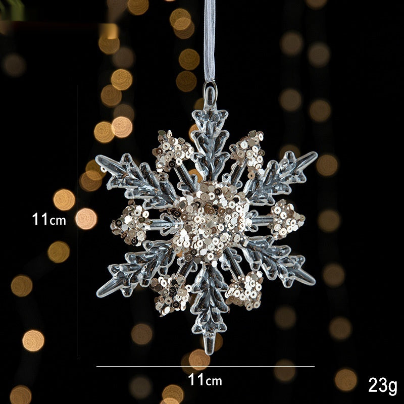 Elegant Sequined Clear Acrylic Hanging Ornament Decorations with Ribbon-Snowflake B-Theone Apparel