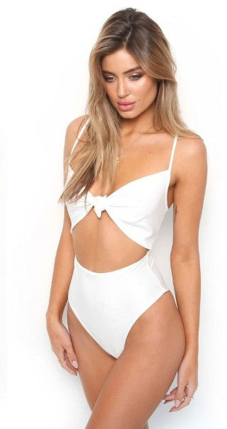 Explosion Model Tie-Knot One-Piece Swimsuit with Padded Chest Support-White-Theone Apparel