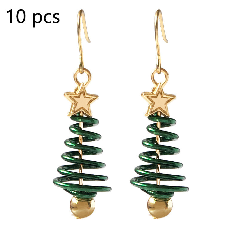 Festive Spiral Christmas Tree Drop Earrings with Golden Stud-Theone Apparel
