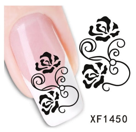 Floral and Botanical Black Nail Stickers for At Home Nails-XF1450-Theone Apparel
