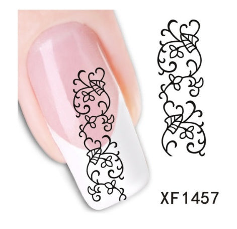 Floral and Botanical Black Nail Stickers for At Home Nails-XF1457-Theone Apparel
