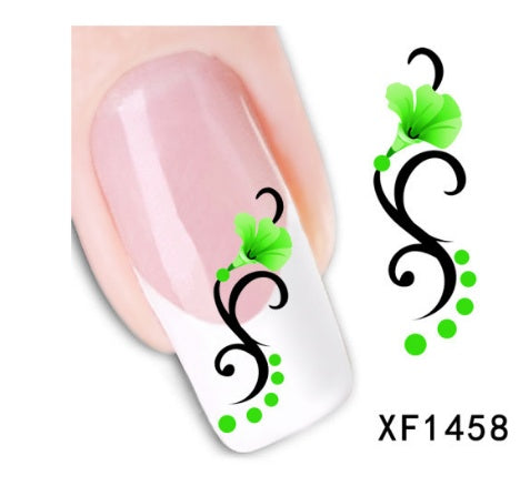 Floral and Botanical Black Nail Stickers for At Home Nails-XF1458-Theone Apparel