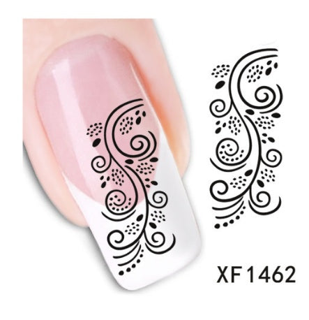 Floral and Botanical Black Nail Stickers for At Home Nails-XF1462-Theone Apparel