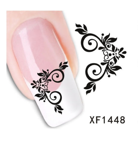 Floral and Botanical Black Nail Stickers for At Home Nails-XF1448-Theone Apparel