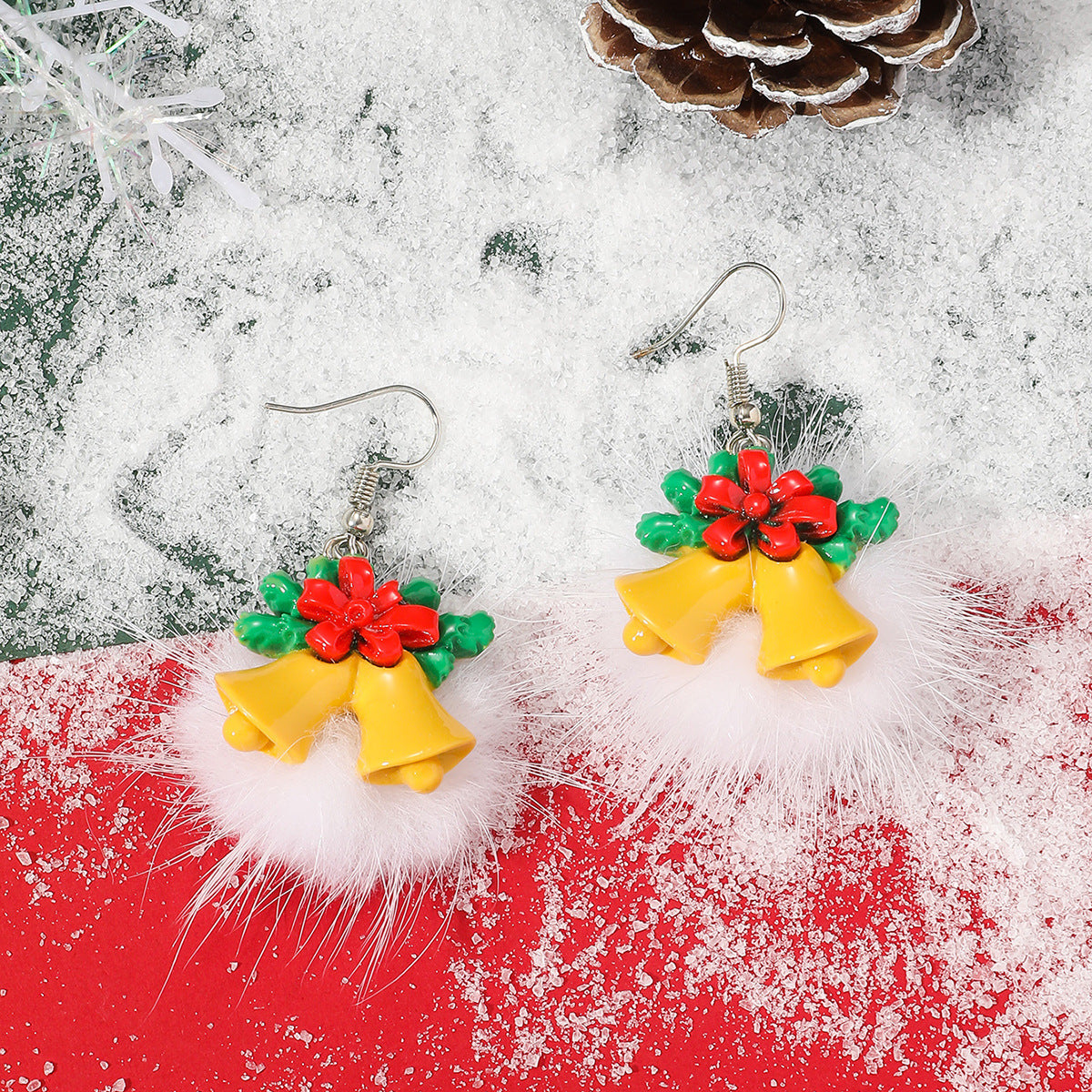 Flufffy Christmas Themed Puffball Earrings in Various Patterns-Style 1-Theone Apparel