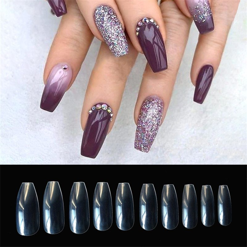 Glossy Metallic Coffin Shaped Complete Nail Set (500pcs)-Theone Apparel
