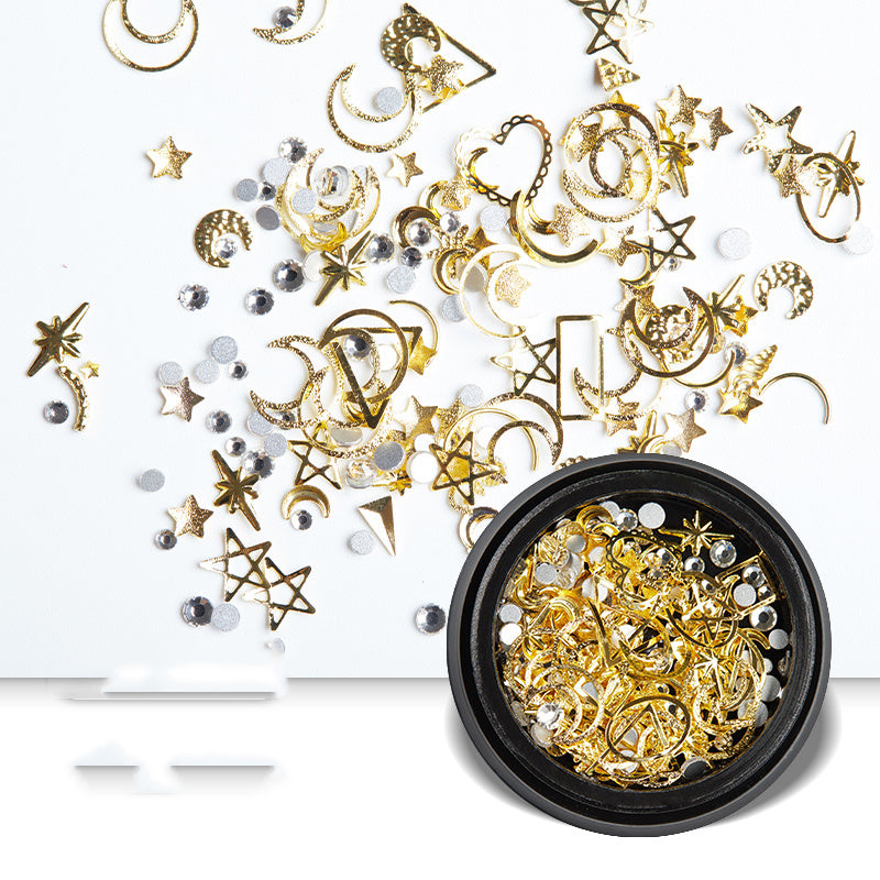 Golden Night Sky Moon and Star Nail Adornment Accessories-Style E-Theone Apparel