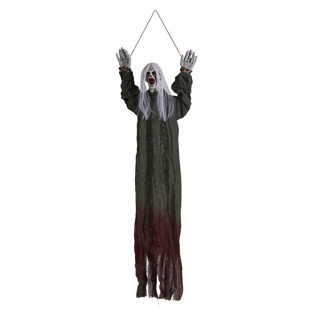 Hanging Ghouls with Wrist Ties Halloween Yard Decorations-White Hair Green Coat-Theone Apparel