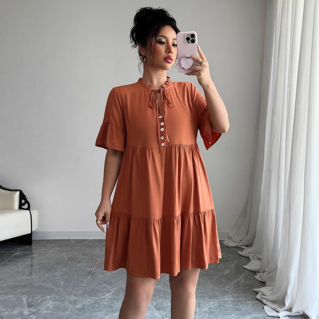 High-Grade Lace-Up Solid Color Dress with Simply Elegant Style-Theone Apparel