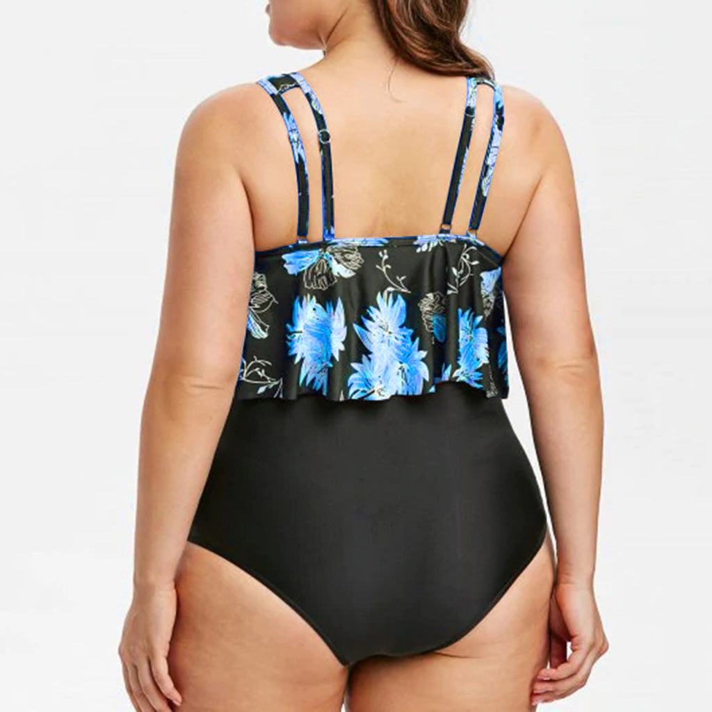 High-Waist Lotus Print One-Piece Swimsuit for Elegant Flair-Theone Apparel