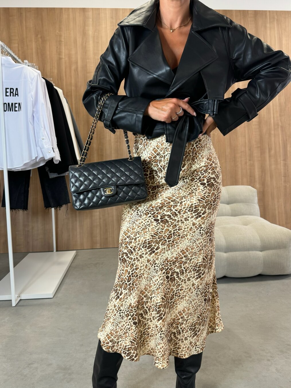 High Waist Slimming Printed Skirt For Confident Style-Apricot Leopard Print-Theone Apparel