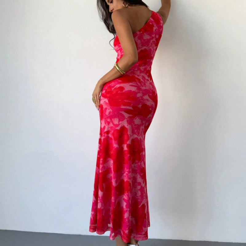 Irregular Pattern Sling Dress with Shoulder Belt Accent for Statement Style-Theone Apparel