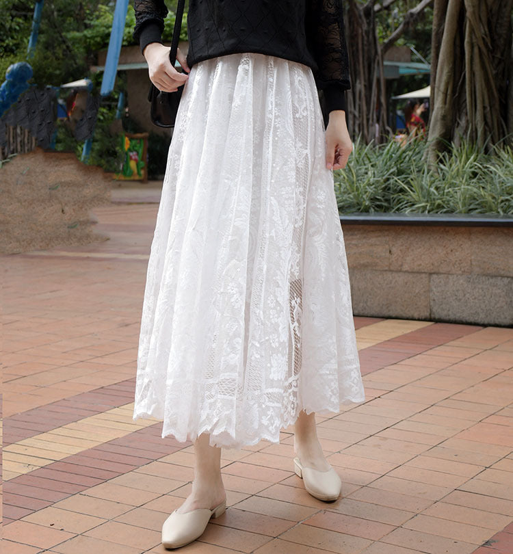 Korean Style High Waist Crocheted Lace Skirt For Delicate Beauty-Theone Apparel