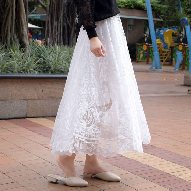 Korean Style High Waist Crocheted Lace Skirt For Delicate Beauty-Theone Apparel