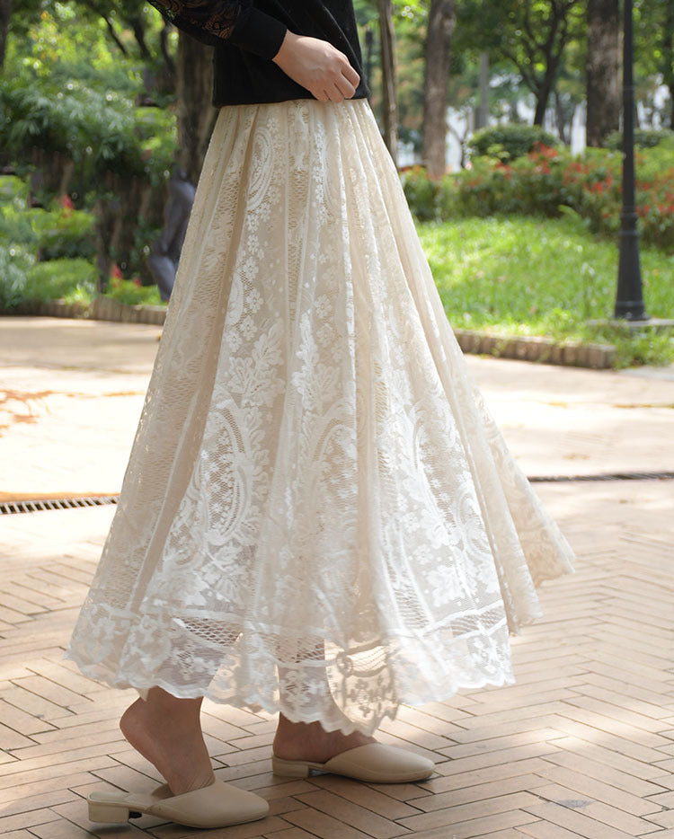 Korean Style High Waist Crocheted Lace Skirt For Delicate Beauty-Theone Apparel