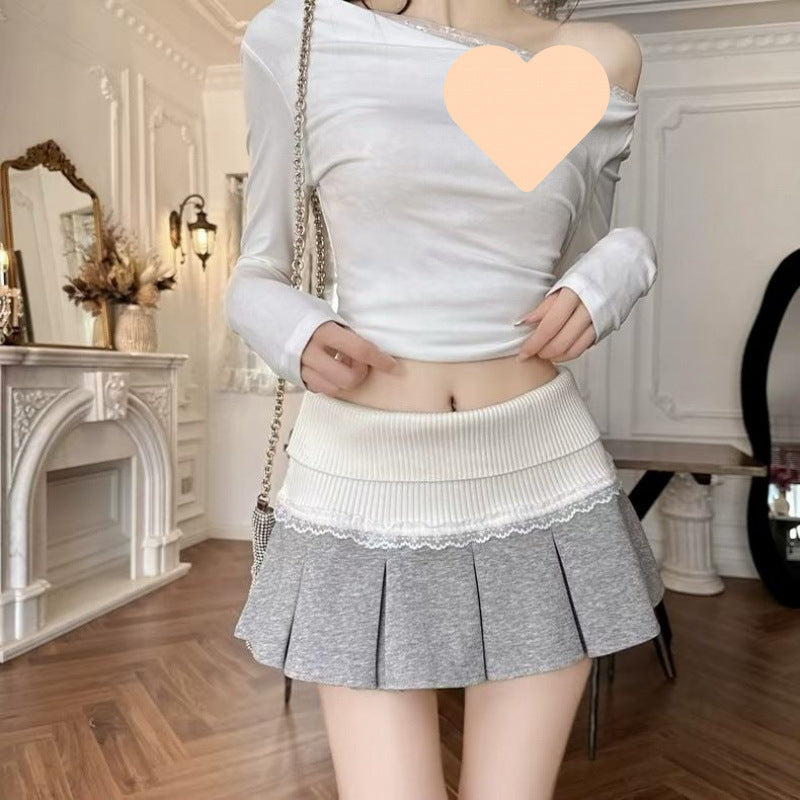 Lace Stitch Pleated Skirt For Playful Feminine Energy-Theone Apparel