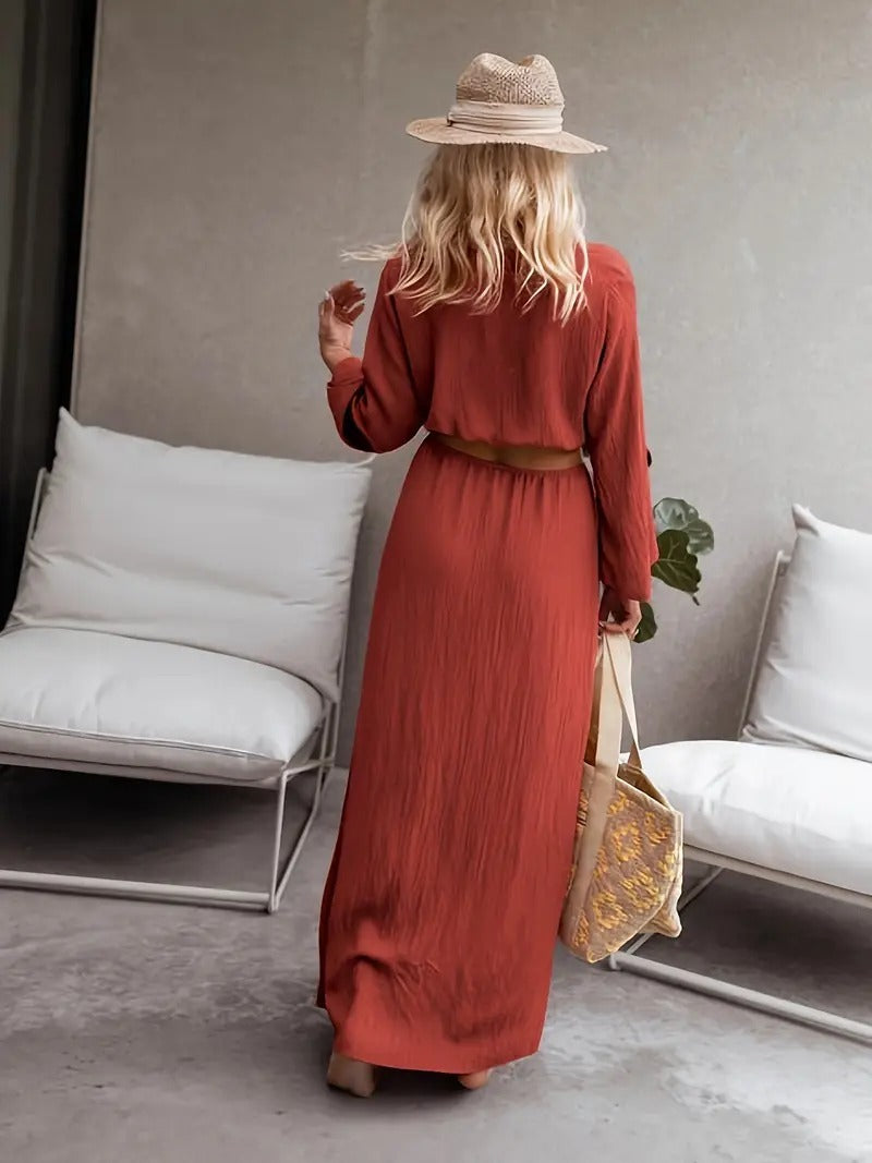 Ladies Elegant Vacation Long Dress with Flowing Maxi Skirt-Theone Apparel