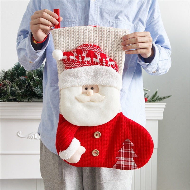 Large Red and White Snowman and Santa Claus 3D Christmas Stocking-Theone Apparel
