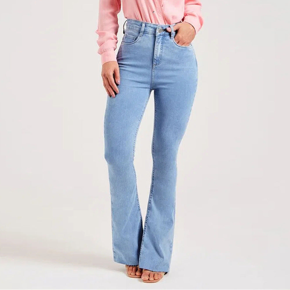 Light Color Slim-Fit Stretch Bell-Bottom Pants-Light Blue-Theone Apparel