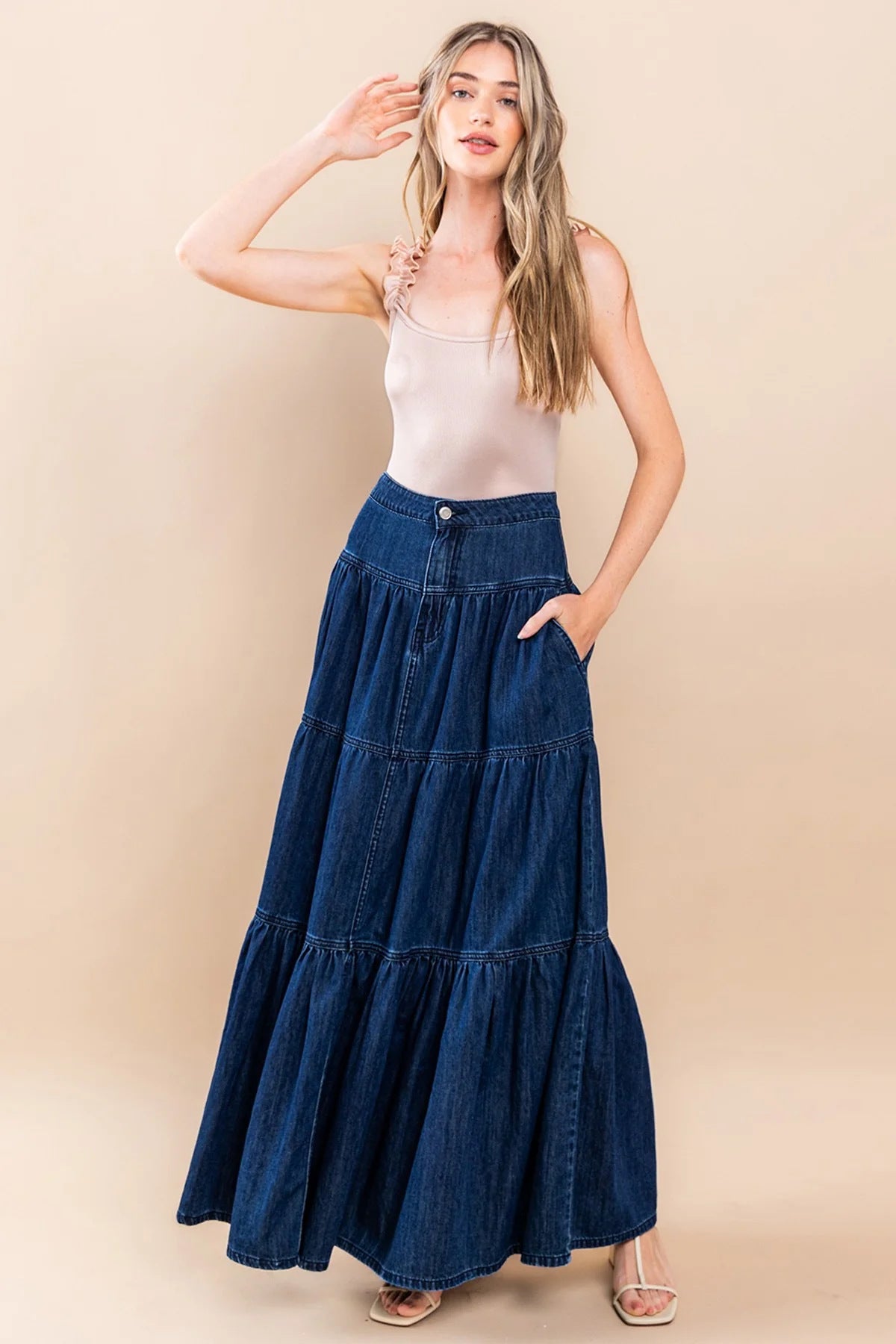 Low Waist Distressed Denim Skirt For Laid Back Vacations-Theone Apparel