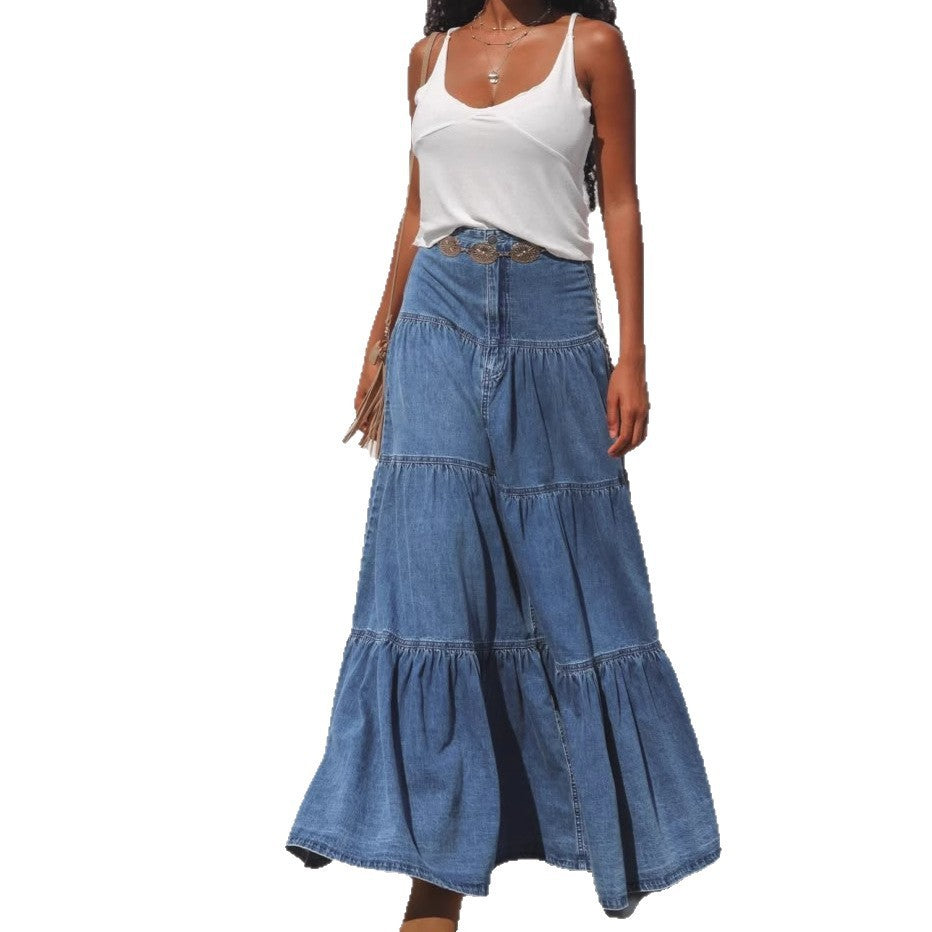 Low Waist Distressed Denim Skirt For Laid Back Vacations-Theone Apparel