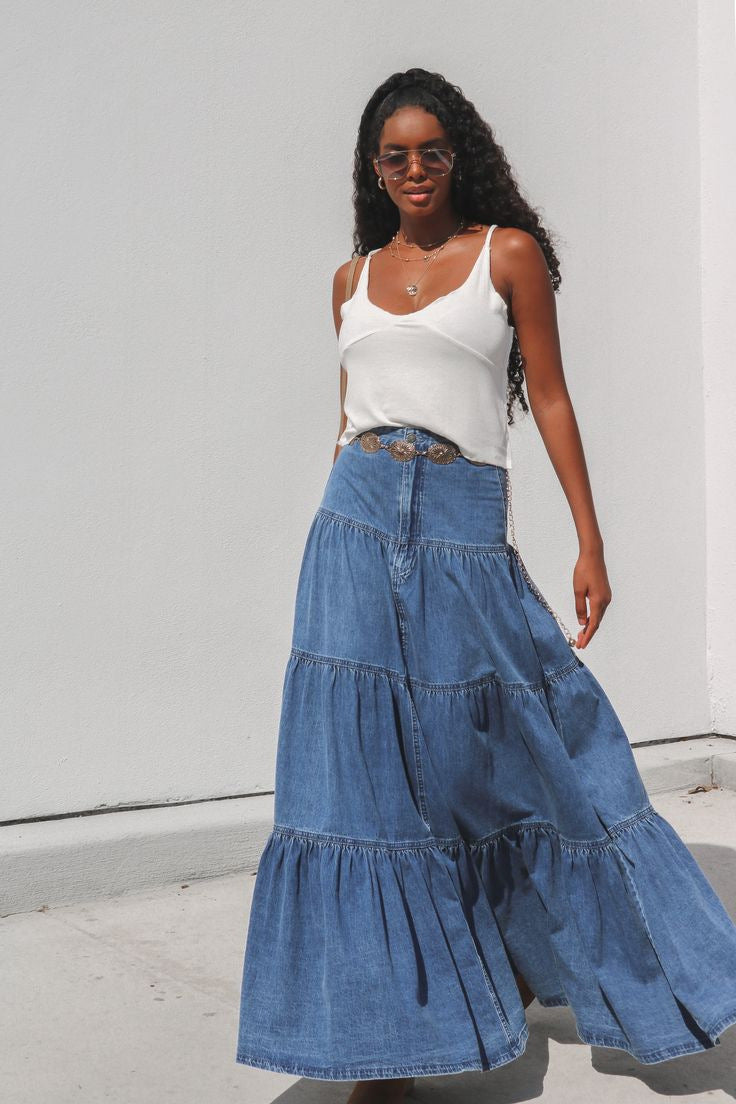 Low Waist Distressed Denim Skirt For Laid Back Vacations-Theone Apparel