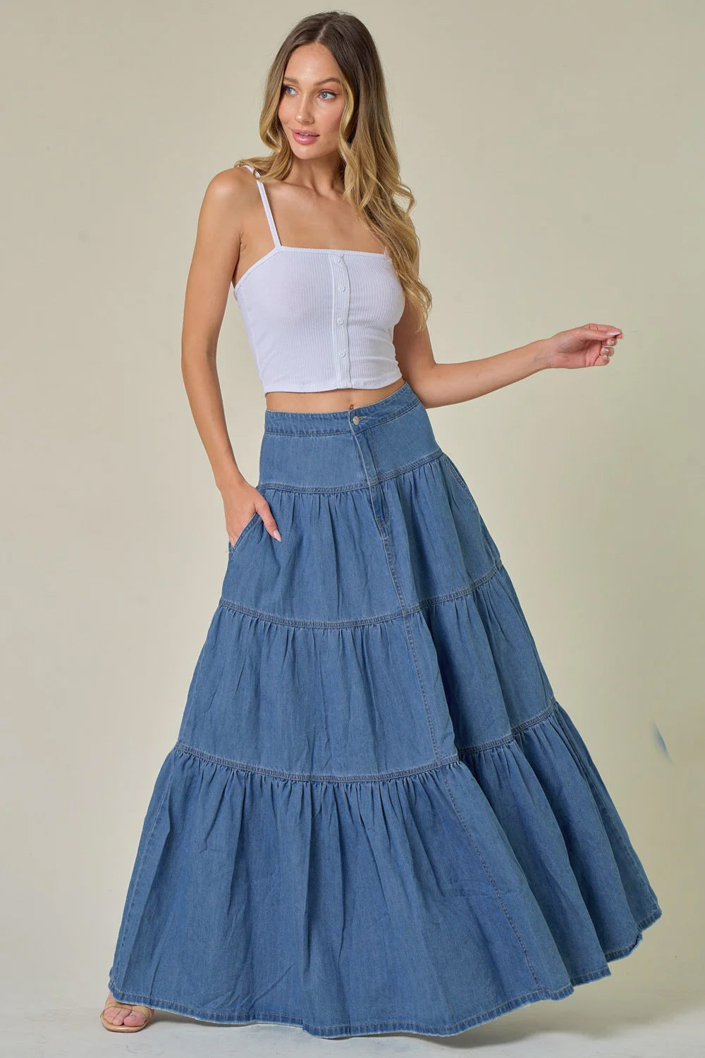Low Waist Distressed Denim Skirt For Laid Back Vacations-Theone Apparel