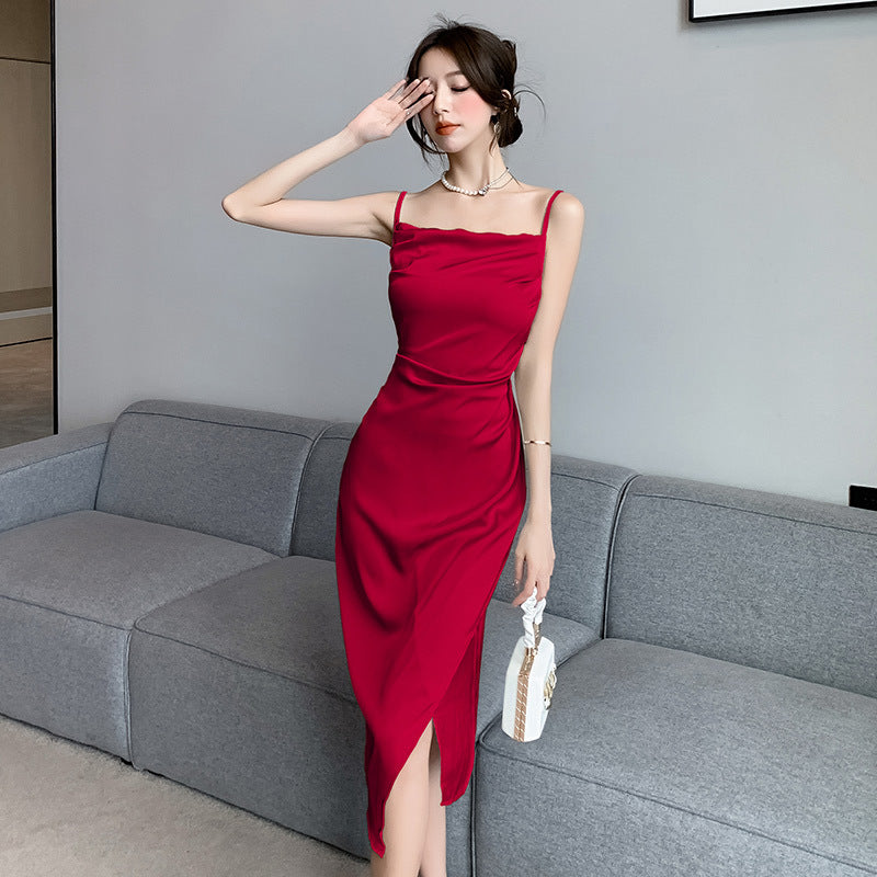 Luxurious Acetate Satin Dress with High-Grade Silky Finish-Theone Apparel