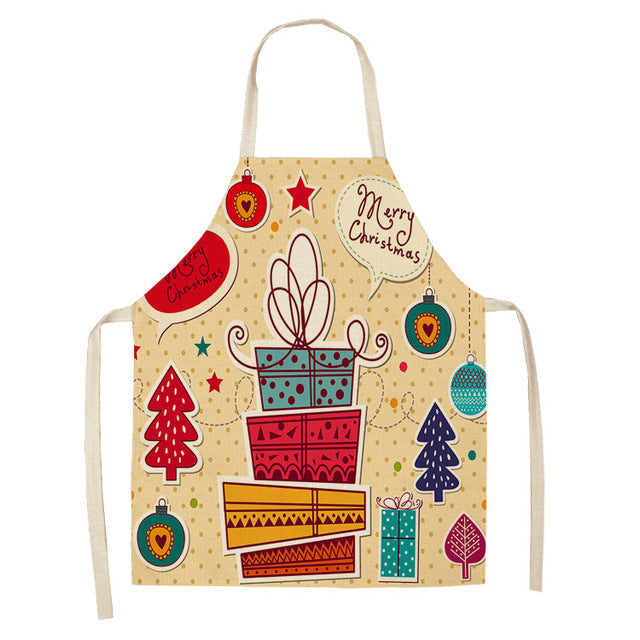 Merry Christmas Cotton-Linen Blend Self-Tie Adjustable Apron in Assorted Styles-Theone Apparel