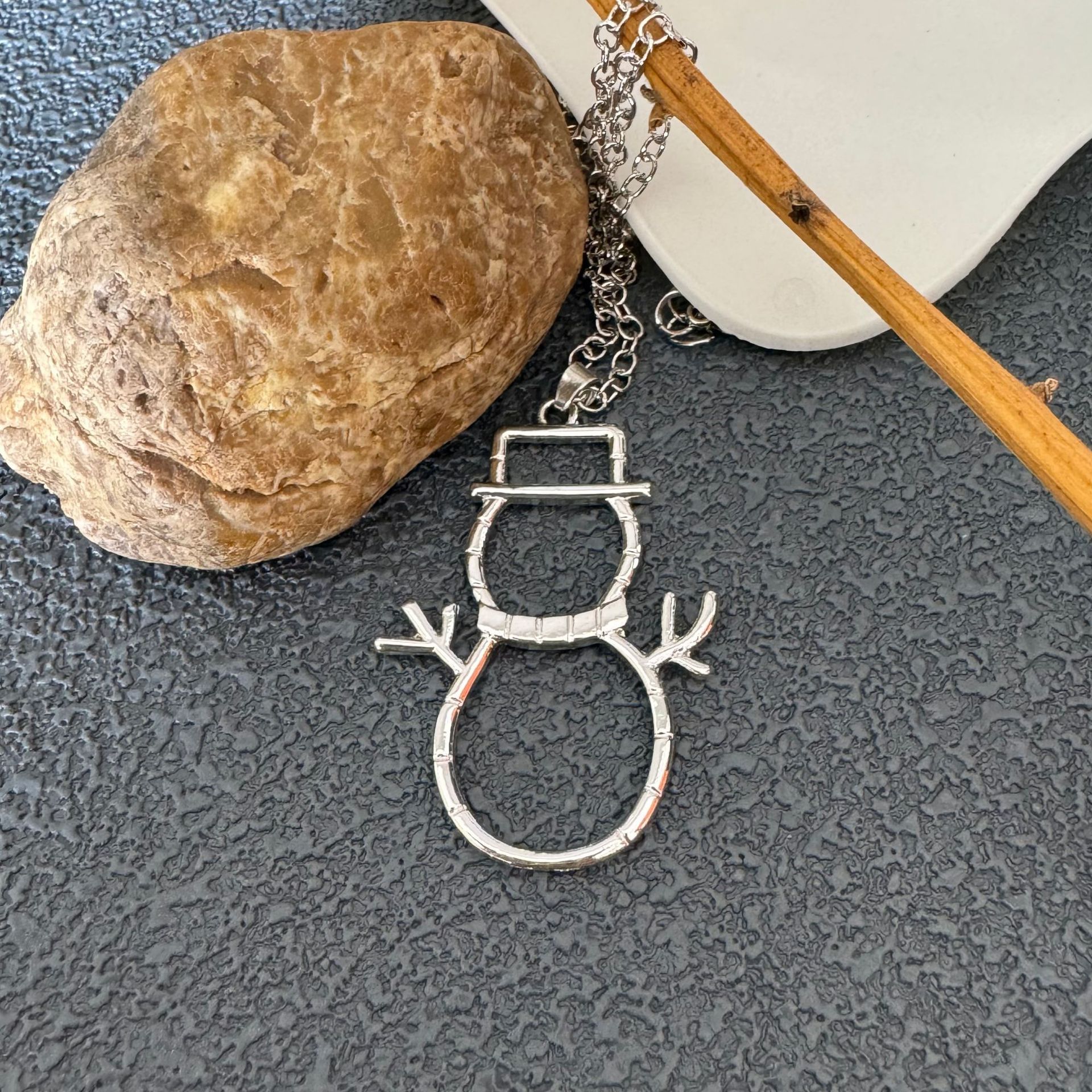 Modern Silver-Tone Hammered Snowman Jewelry - Dangle Earrings & Necklace Sold Separately-Theone Apparel