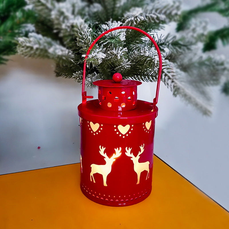 Nordic Style Metallic Can Christmas Themed Lantern Lights with LED Bulbs-Red-Theone Apparel