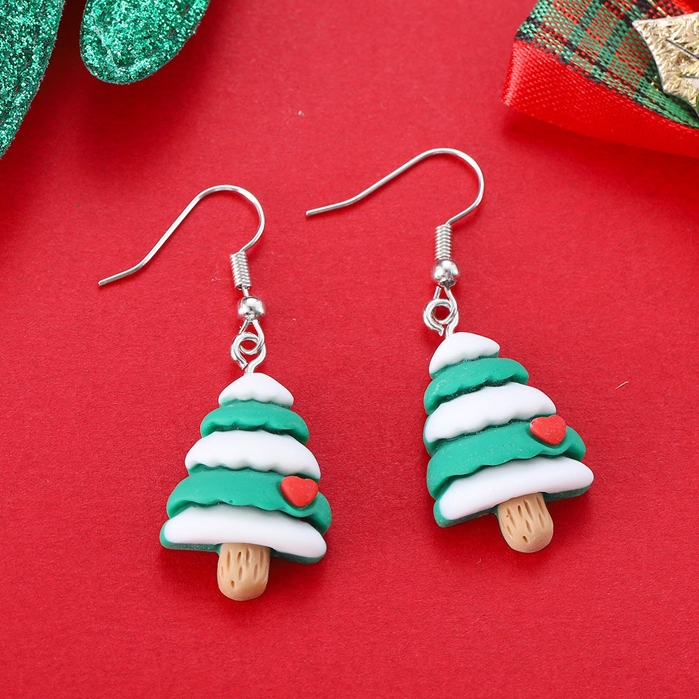 Playful Novelty Fish-Hook Christmas Dangle Earrings for Women & Kids in Assorted Styles-Snow White Christmas Tree-Theone Apparel