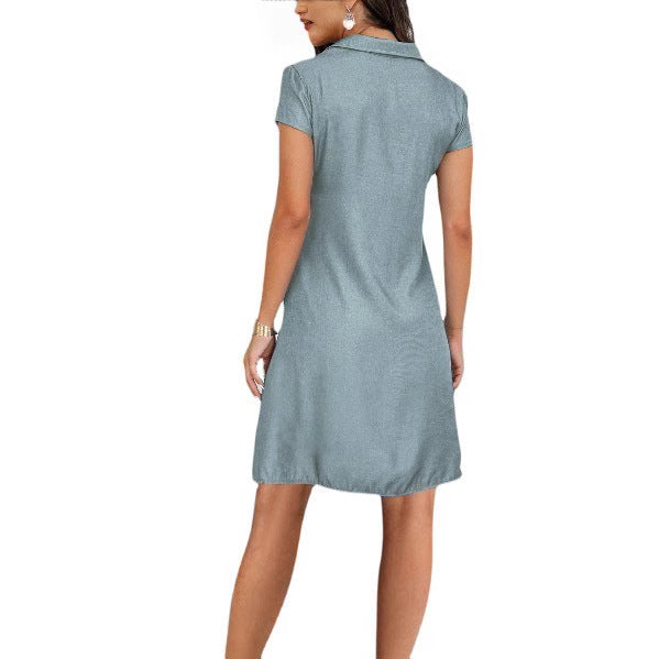 Plus-Size Swing Denim Dress with Split Pockets and Casual Vibe-Theone Apparel