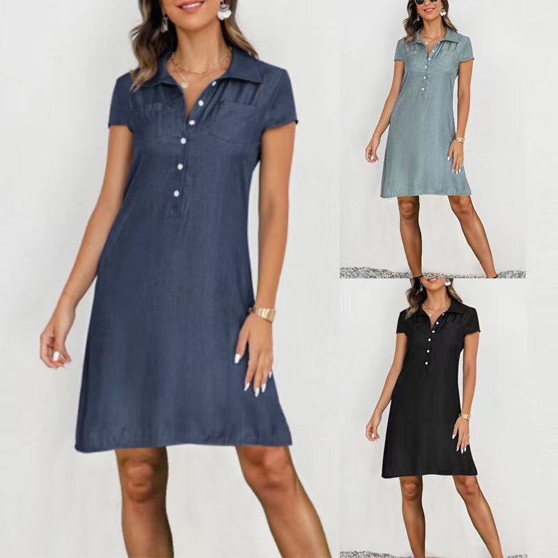 Plus-Size Swing Denim Dress with Split Pockets and Casual Vibe-Theone Apparel