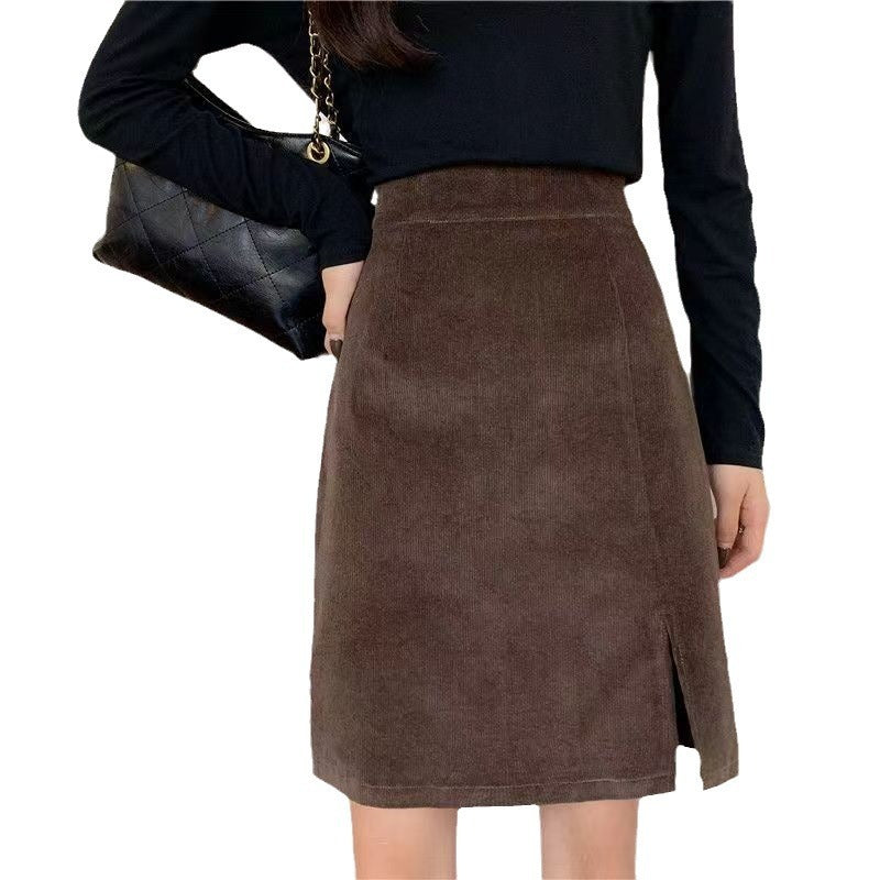 Preppy Style Slim Fit Corduroy Skirt For Timeless Charm-Theone Apparel