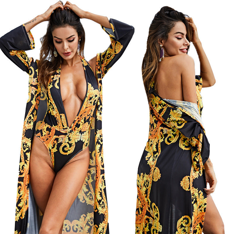 Printed Cloak Bikini with Breezy Cover for Stylish Transitions-Theone Apparel