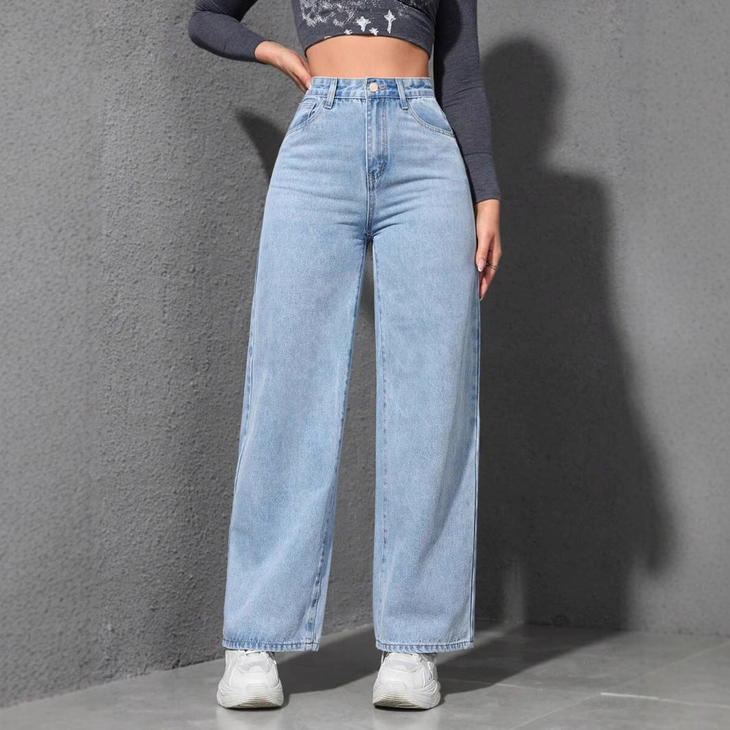 Relaxed Fit Loose Straight Wide-Leg Denim Pants for Comfort-Light Blue-Theone Apparel