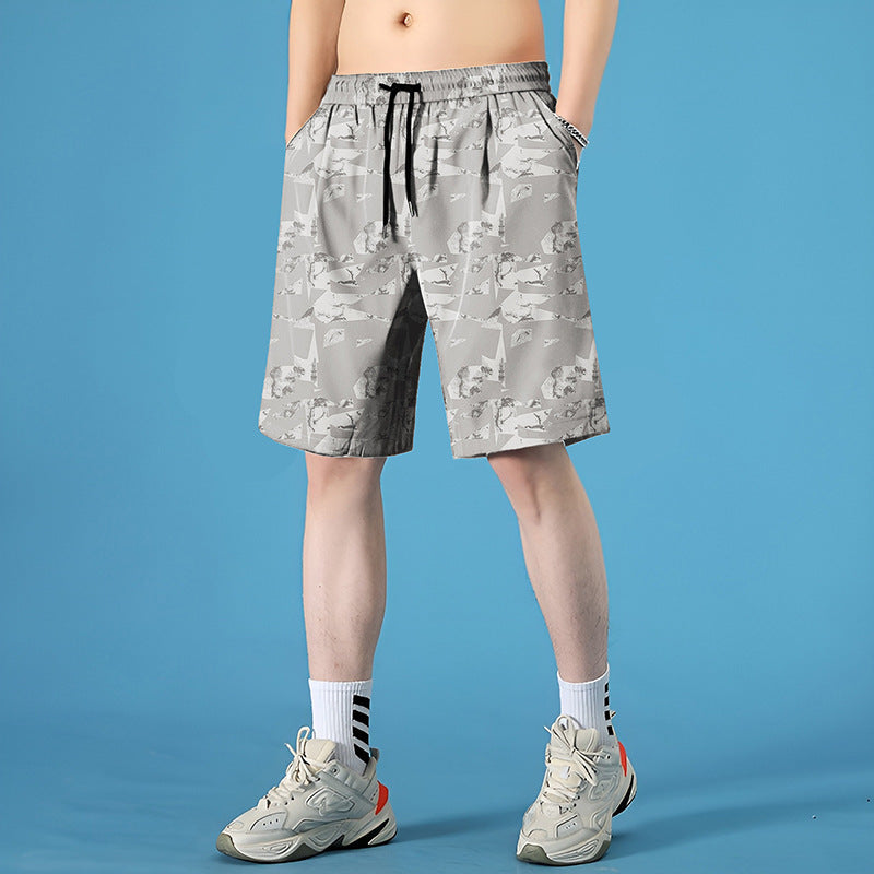 Seaside Quick-Dry Shorts for Effortless Water Transitions-Light Gray with Patterns-Theone Apparel