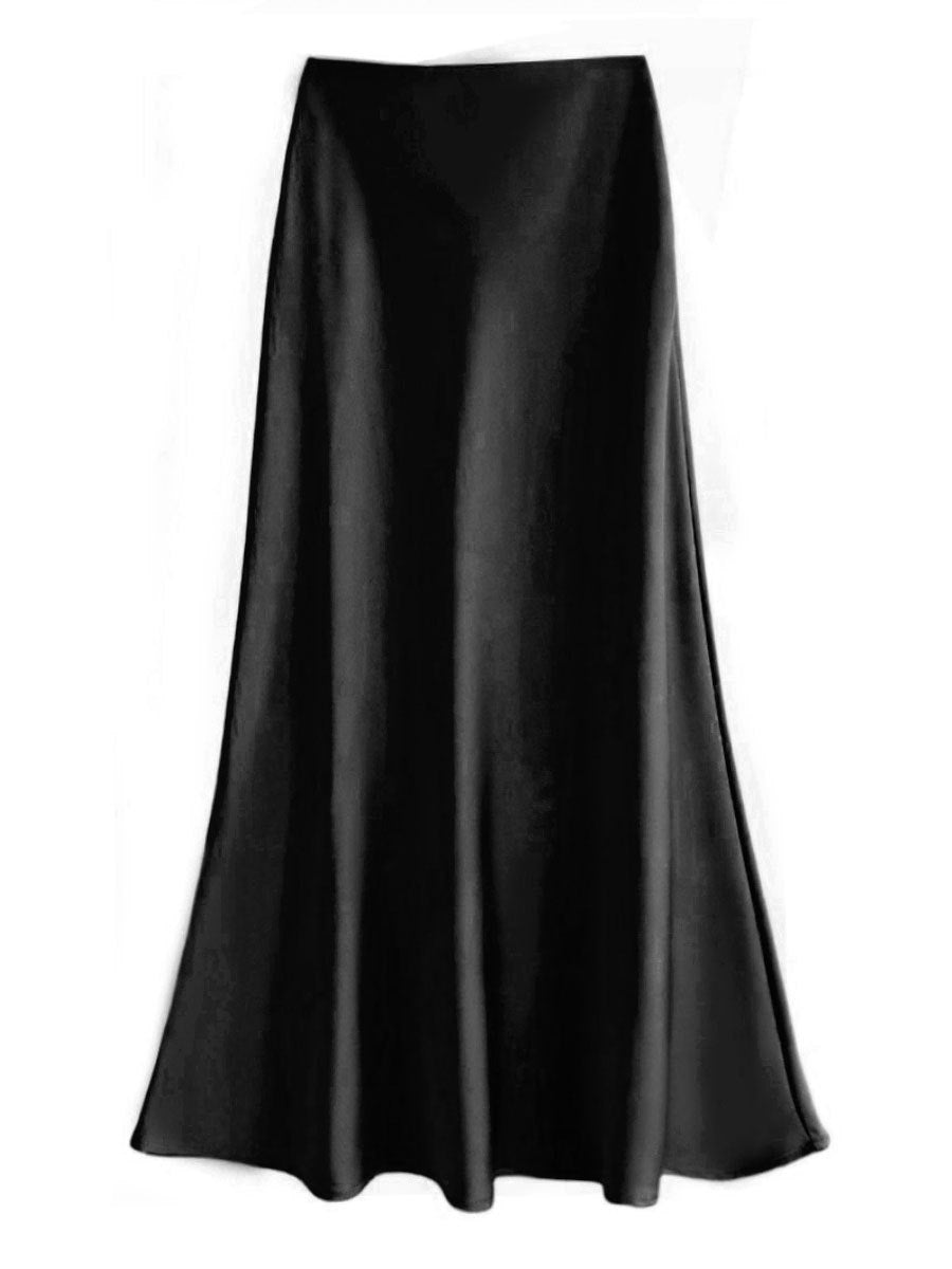 Sheath Fishtail A-Line Mid Skirt With Elegant Flow-Black-Theone Apparel